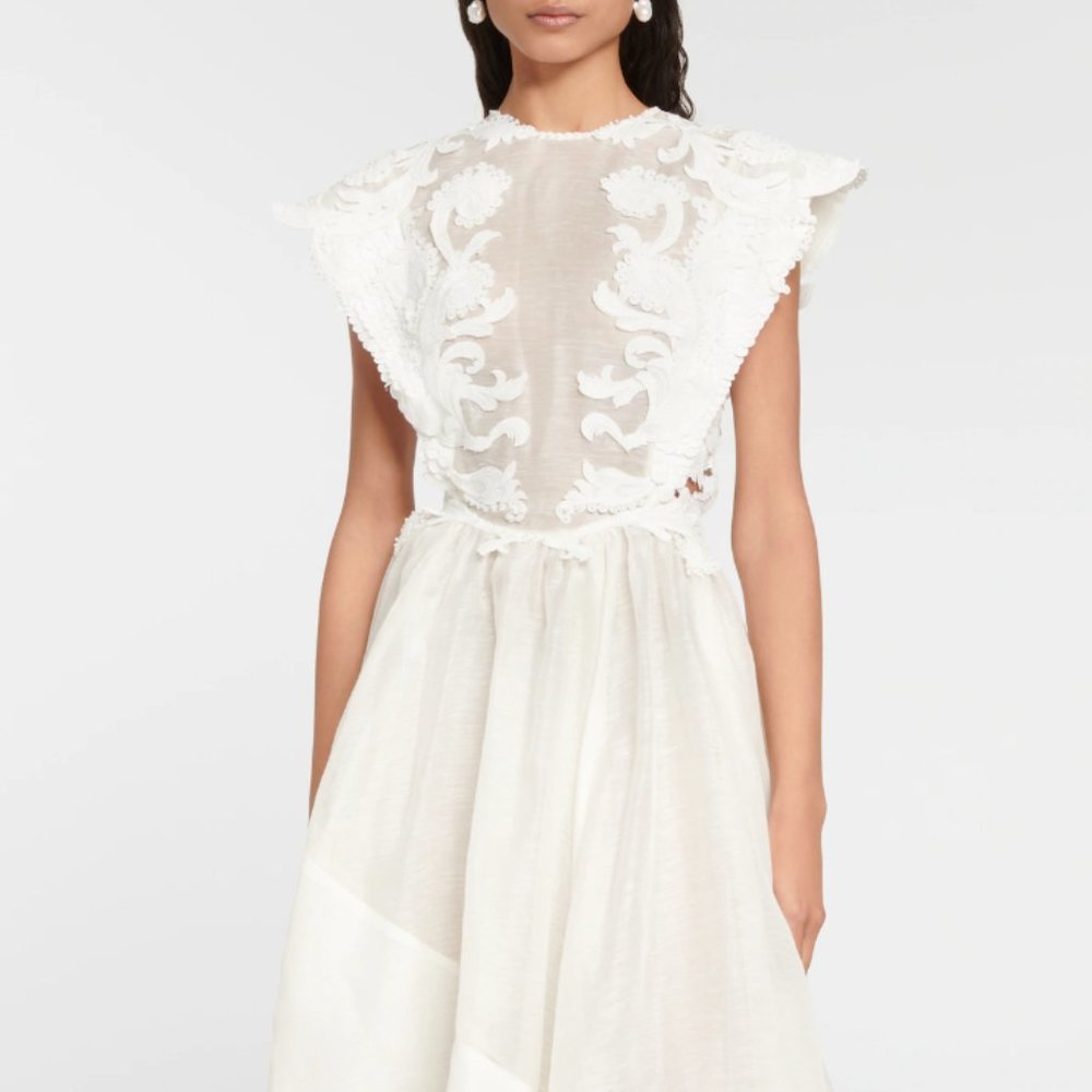 ZIMMERMANN Tama embroidered linen and silk midi dress Sz 0 (US Size 2)